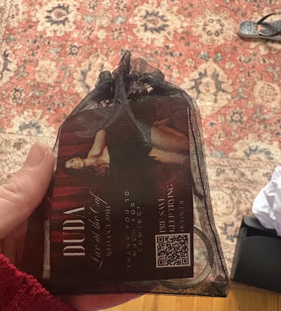 PR kit contents in an organza bag